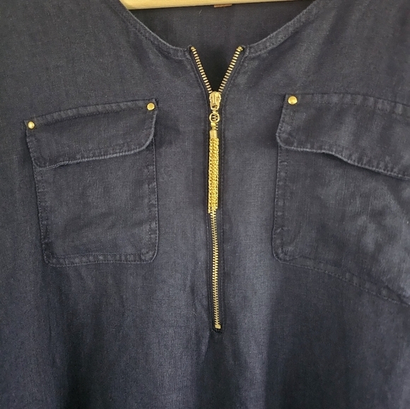 Ellen Tracy 100% Linen Hi-Low Blue Denim Women's Tunic Blouse Size L - Picture 4 of 10